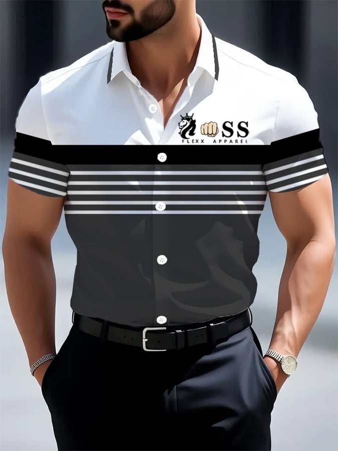 Camisa retro Letter Design estampado ejecutivo de manga corta para hombre