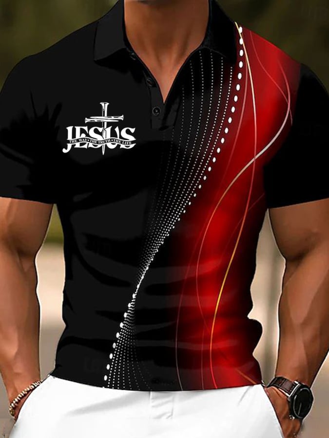 Casual Faith In Jesus Truth Road Contrast Color Polo para hombre