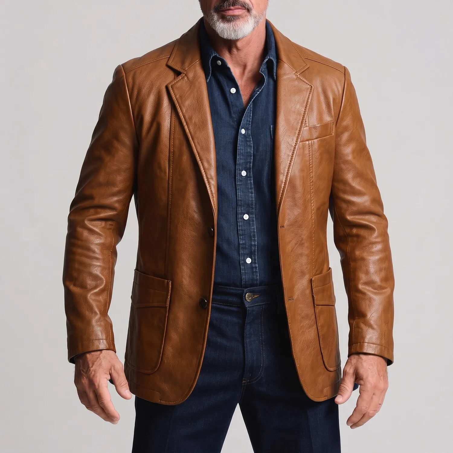 para hombre retro PU Leather de color sólido Notched Lapel Single Breasted chaqueta