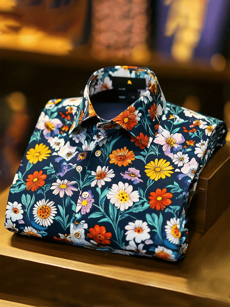 Camisa ejecutivo de lujo floral estampado de manga corta para hombre