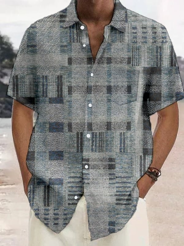 Camisa vintage a cuadros Pocket de manga corta para hombre
