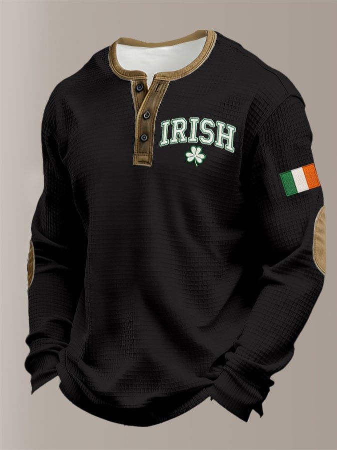 Camisa casual Saint Patrick's Day Clover Henley para hombre