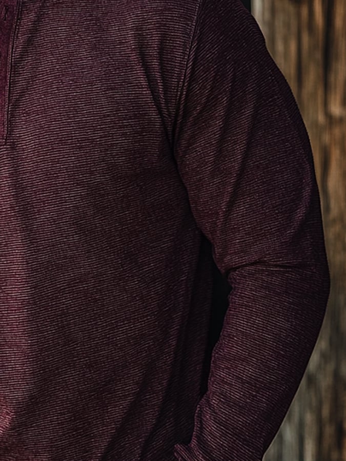 Camisa casual retro casual Colorblock de manga larga Henley para hombre