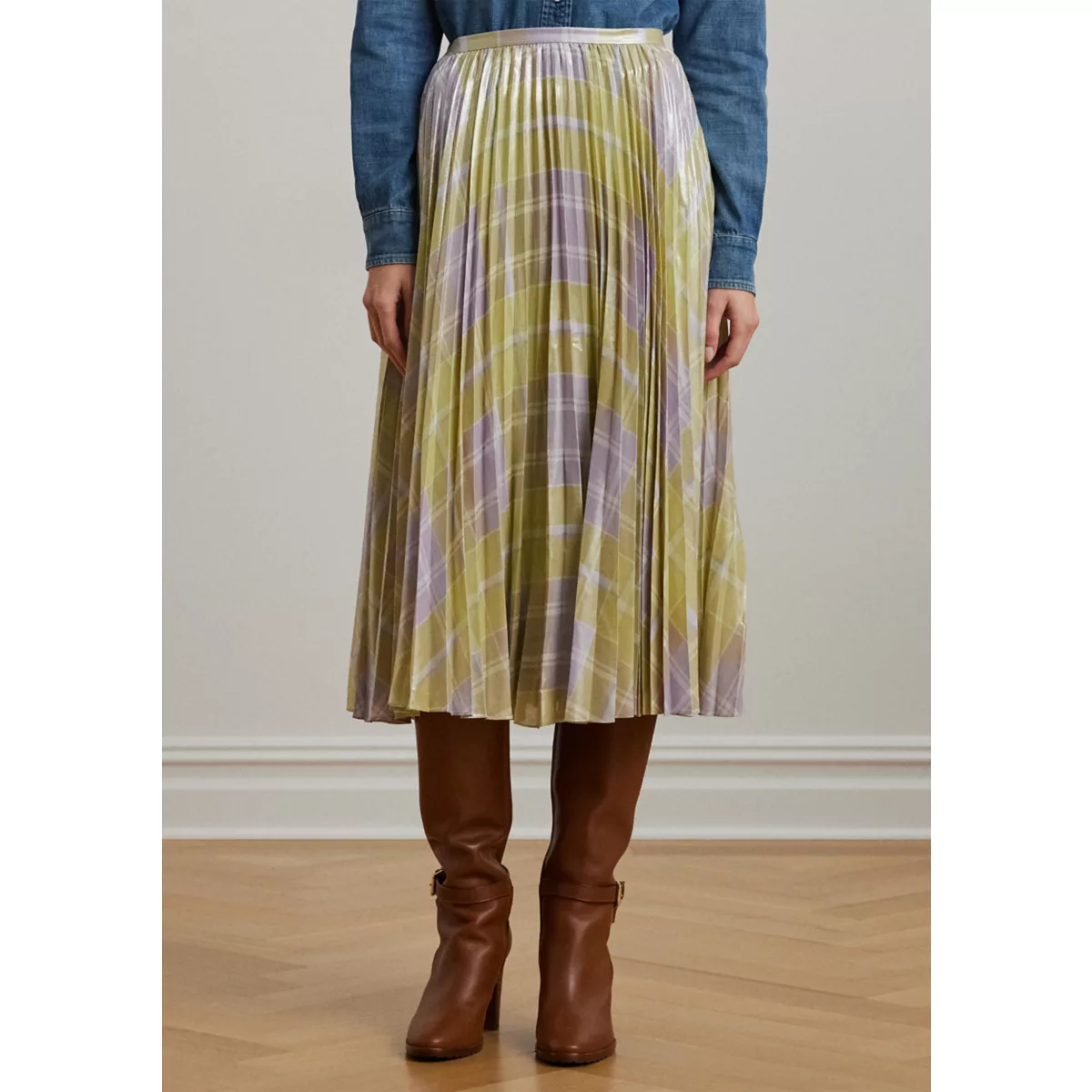 Women's Checked Plaid Pleated Georgette Skirt - 1