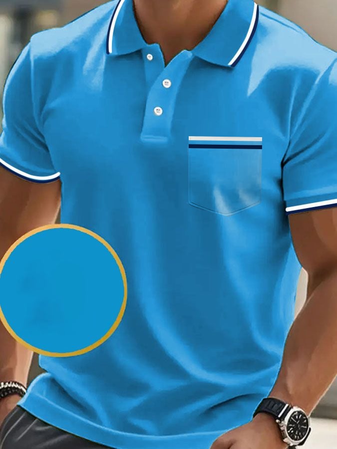 Camisa polo clásico casual de manga corta with bolsillo para hombre