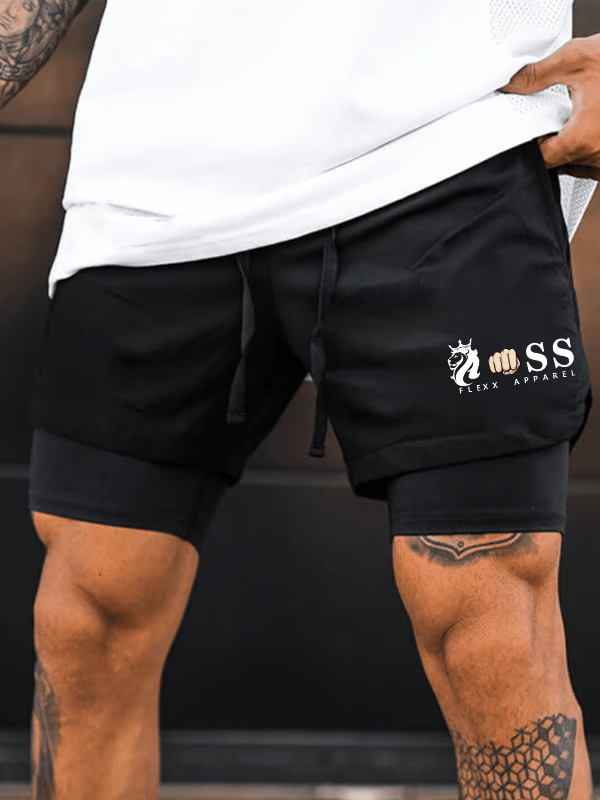 Shorts retro Letter estampado Double-Layer (With bolsillos) para hombre