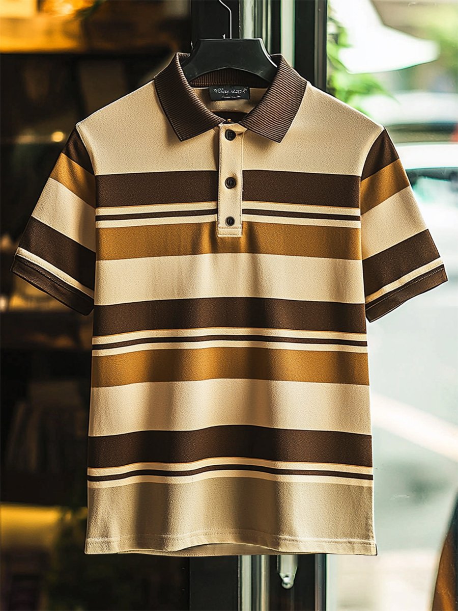 Camisa polo ejecutivo casual rayas estampado Button de manga corta para hombre