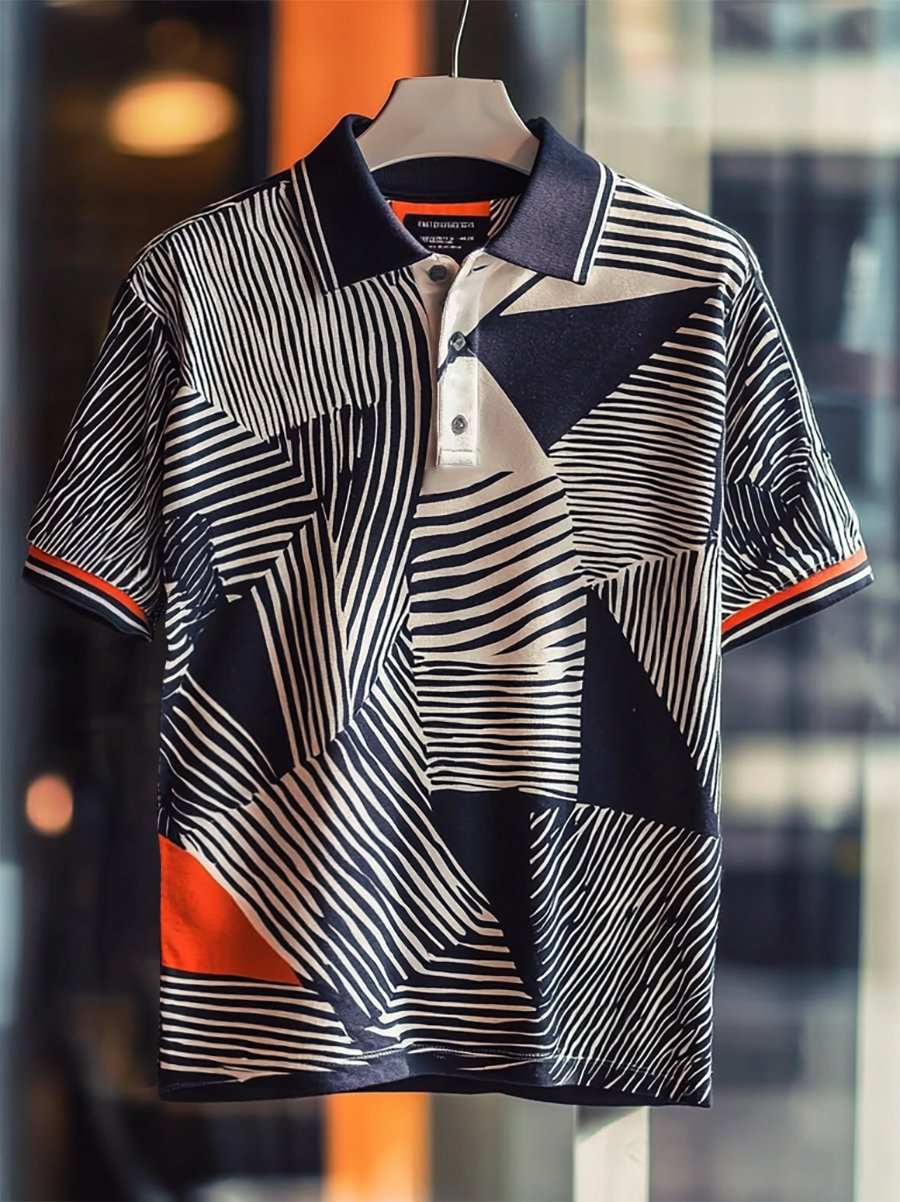 Camisa polo ejecutivo casual Bauhaus estampado Button de manga corta para hombre