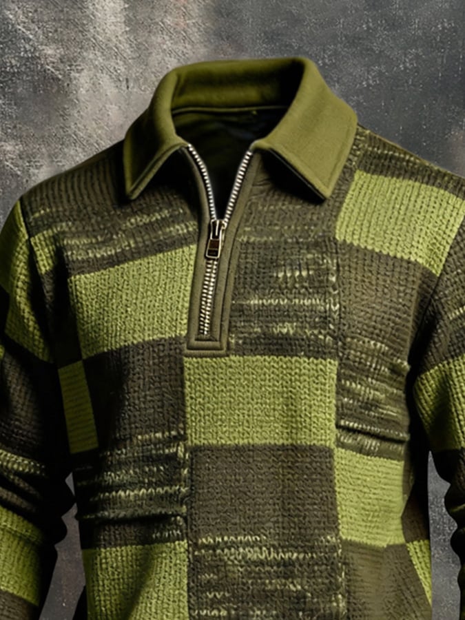 Sudadera retro en bloques de color estampado Color-Blocked con cierre para hombre