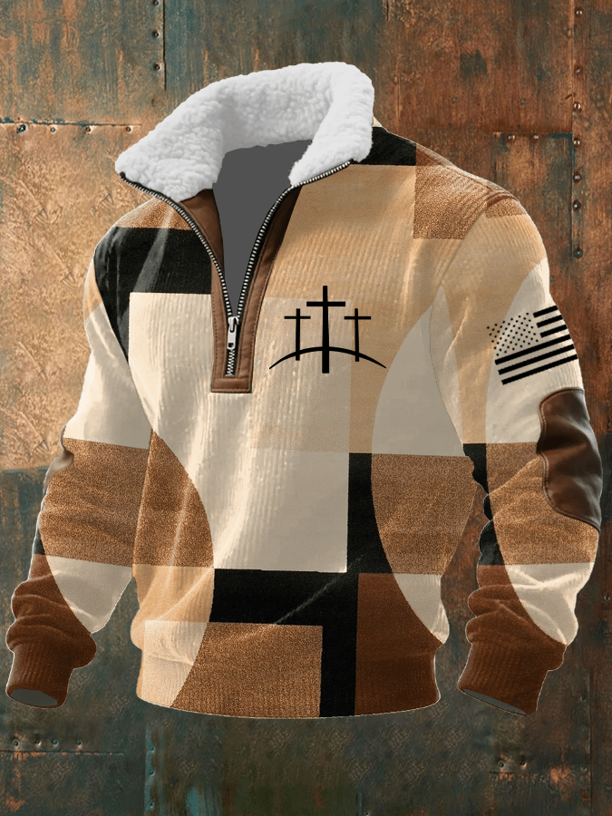 Sudadera Faith estampado tejidoted Fabric cierre Fur cuello de manga larga para hombre