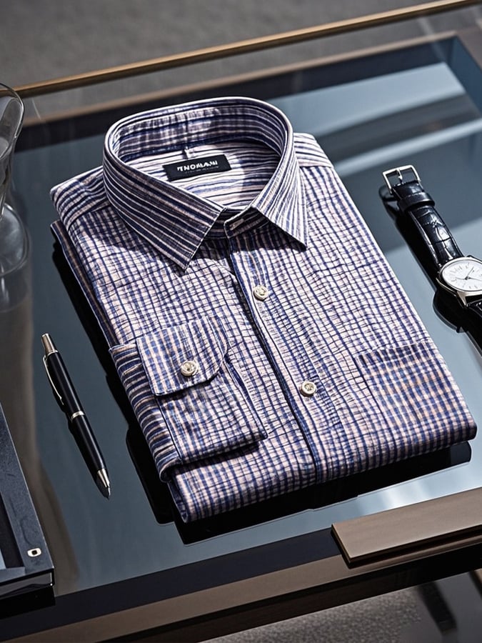 Camisa degradado solapa de manga larga para hombre