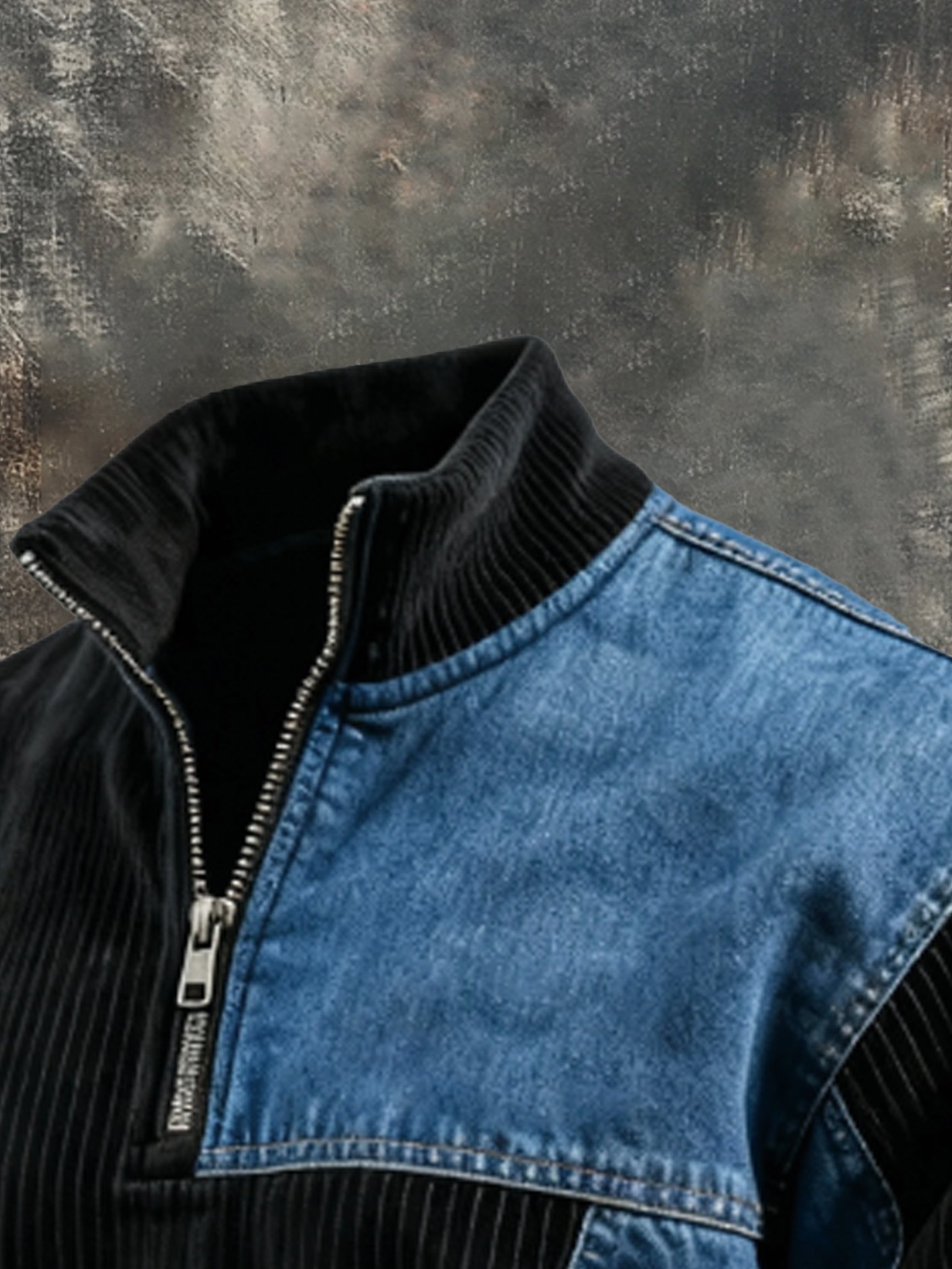 Sudadera vintage pana Patchpara trabajo Comfortable Color-Block con cierre para hombre