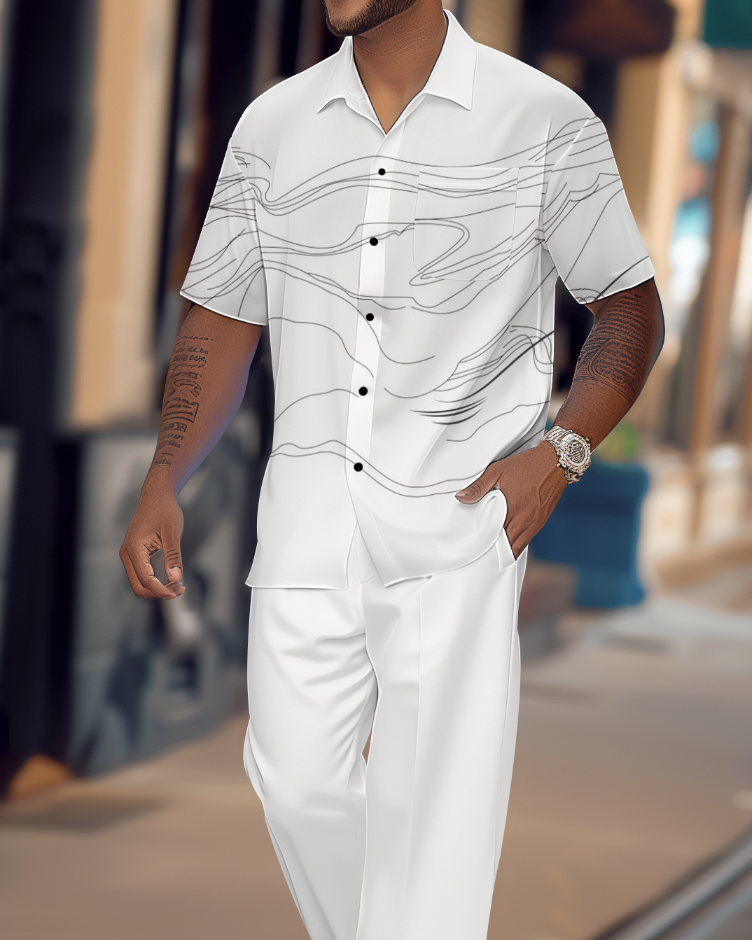 Camisa Gradient estampado de manga corta Walking Suit 1081 para hombre
