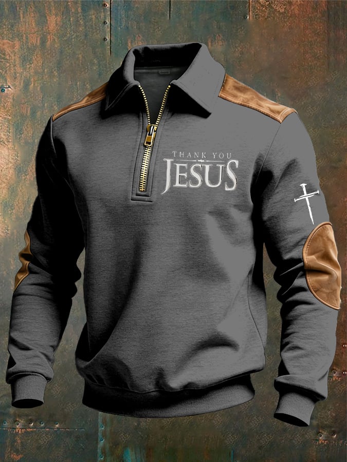 Sudadera vintage Faith “Thank You Jesus” Design estampado casual Zipper -Fast Shipping para hombre
