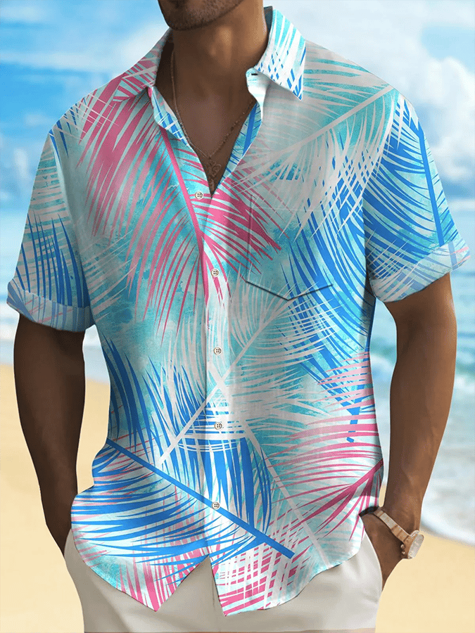 Camisa Hawaiian Tropical estampado casual Pocket de manga corta para hombre