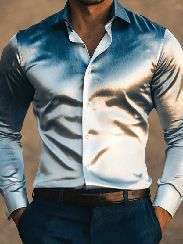 Camisa satén Luxe de manga larga con botones para hombre