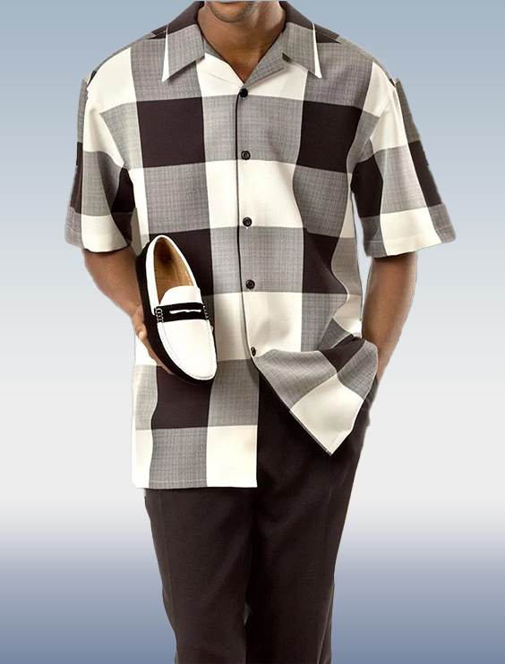 Camisa Rianmond vintage Check de manga corta Hiking Set 298 para hombre