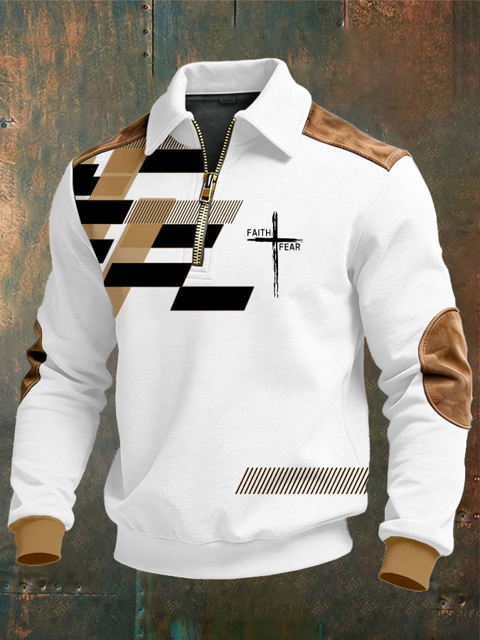 Sudadera vintage Faith Design estampado casual Zipper -Fast Shipping para hombre