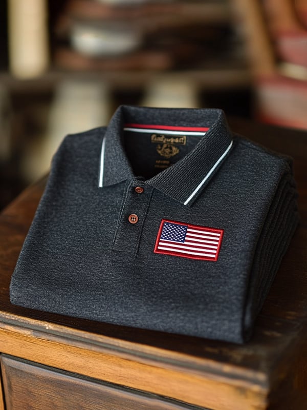 Camisa polo clásico ejecutivo Flag Independence Day de manga corta para hombre
