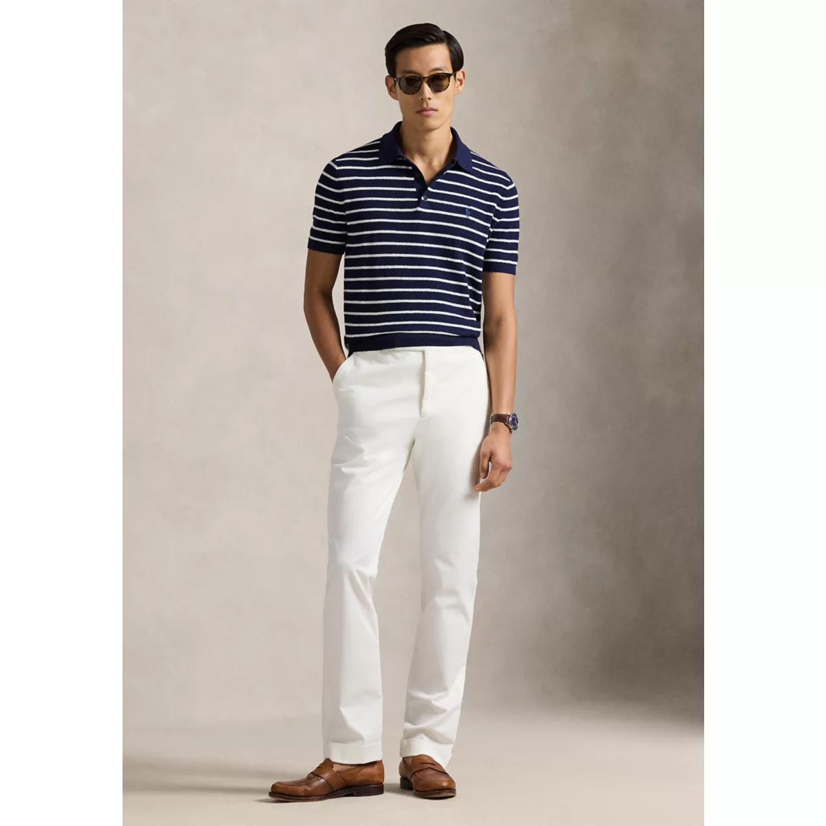 Striped Cotton-Linen Polo-Collar Sweater - 4