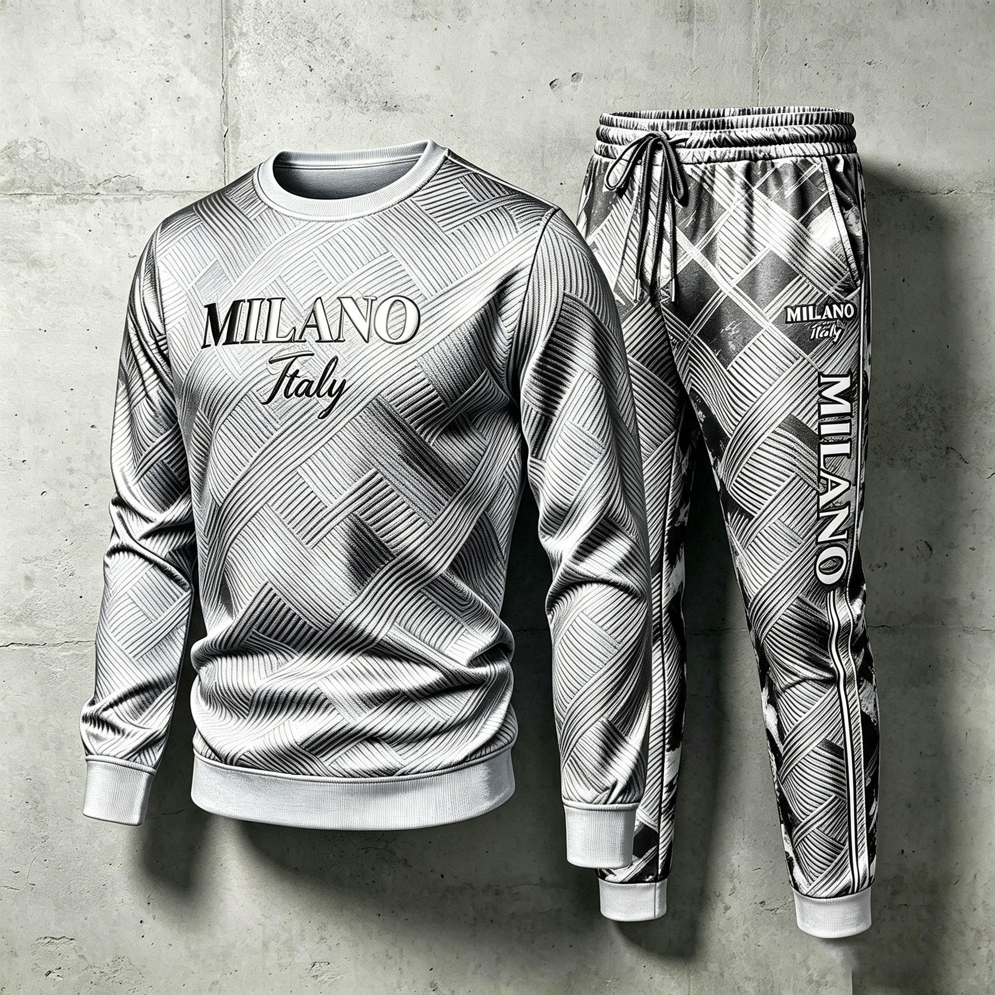 para hombre Silver Crew-Neck de manga larga camisa and pantalón Set