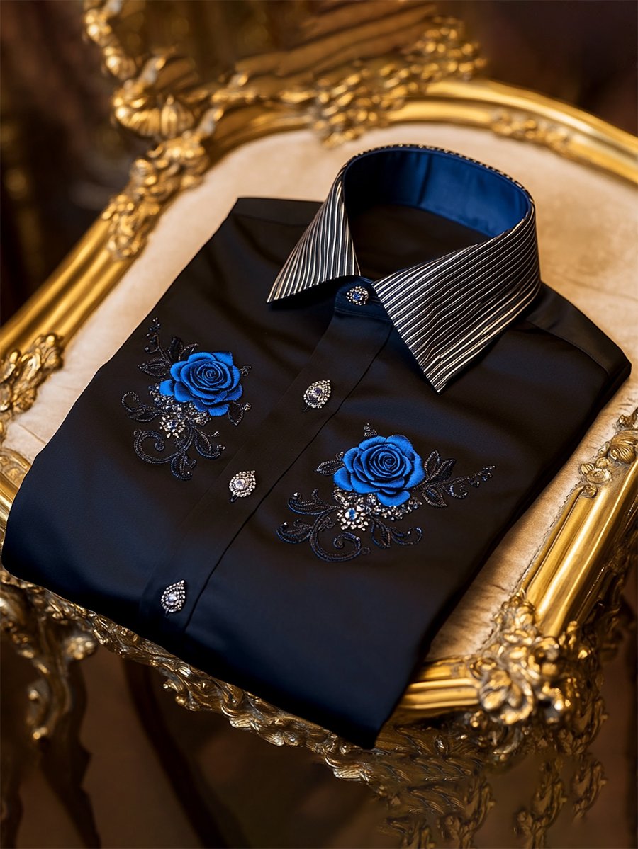 Camisa satén Luxe Rose de manga larga con botones para hombre