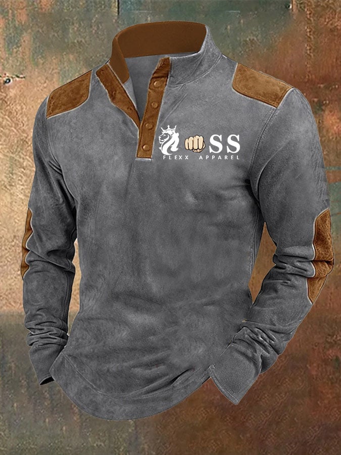 Sudadera retro Letter Contrast Color Design Stand cuello para hombre