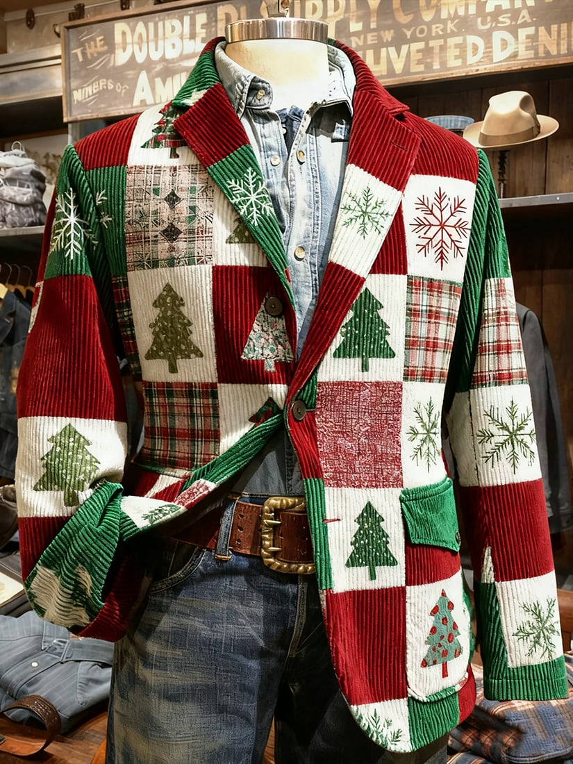 Saco vintage casual Christmas Party pana para hombre
