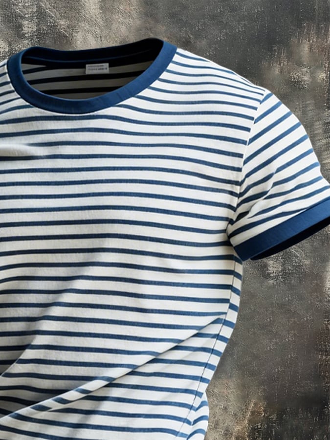 para hombre retro Navy Blue clásico a rayas camiseta