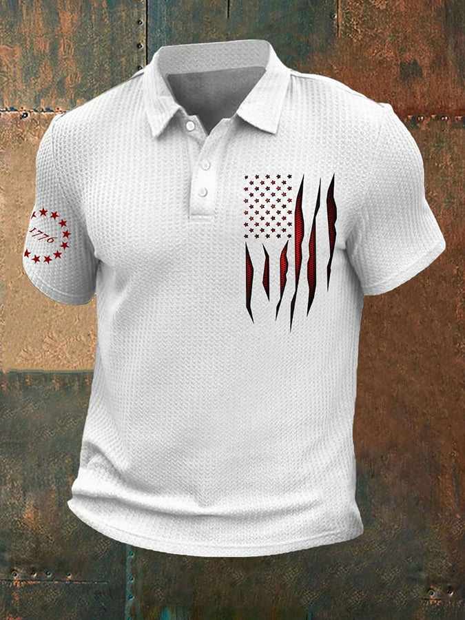 Camisa polo vintage Flag 1776 estampado para hombre