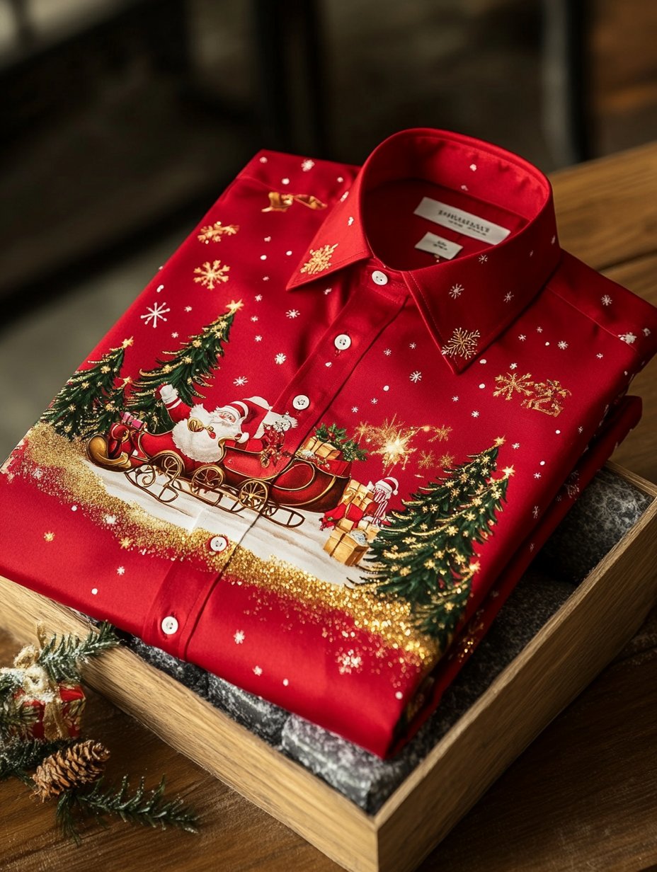 Camisa ejecutivo retro Santa Claus estampado de manga larga para hombre