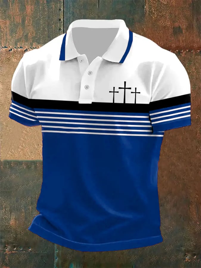 Camisa polo retro Faith casual estampado para hombre