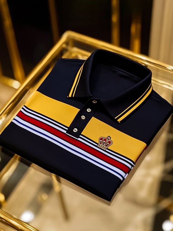 Camisa polo retro ejecutivo rayas estampado de manga larga para hombre