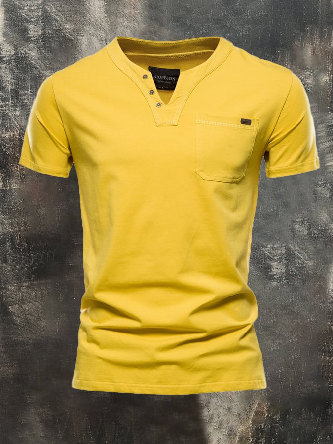 Camiseta Versatile de color sólido casual Slim-Fit de manga corta de algodón para hombre