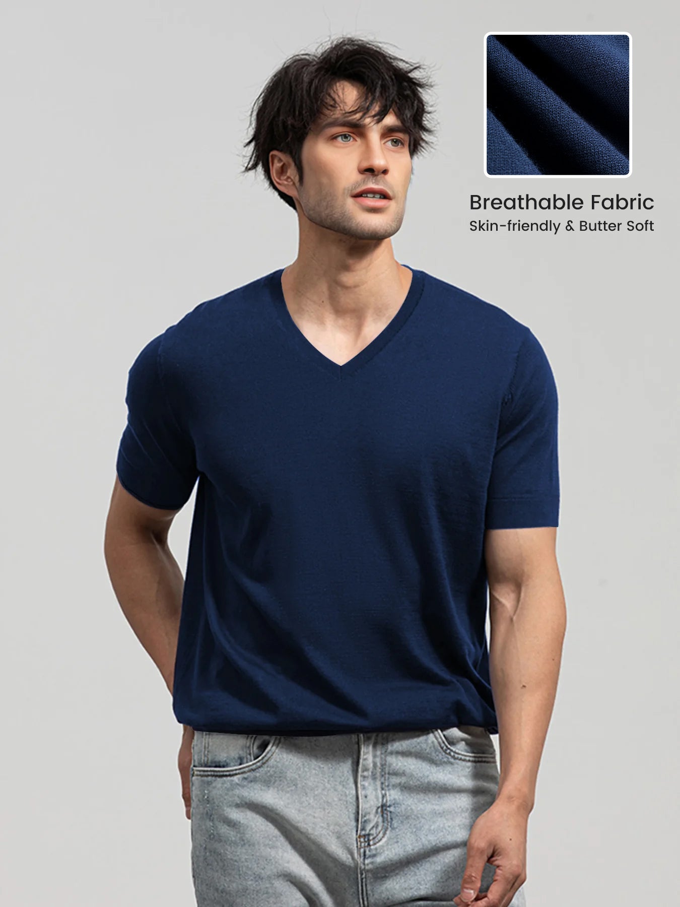 Camiseta Gentletejido de manga corta V-neck tejidoted