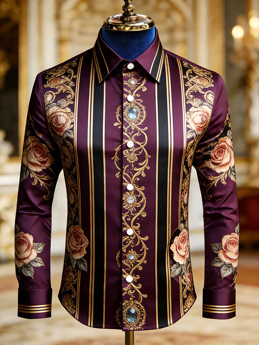 Camisa vintage ejecutivo a rayas Baroque de manga larga para hombre