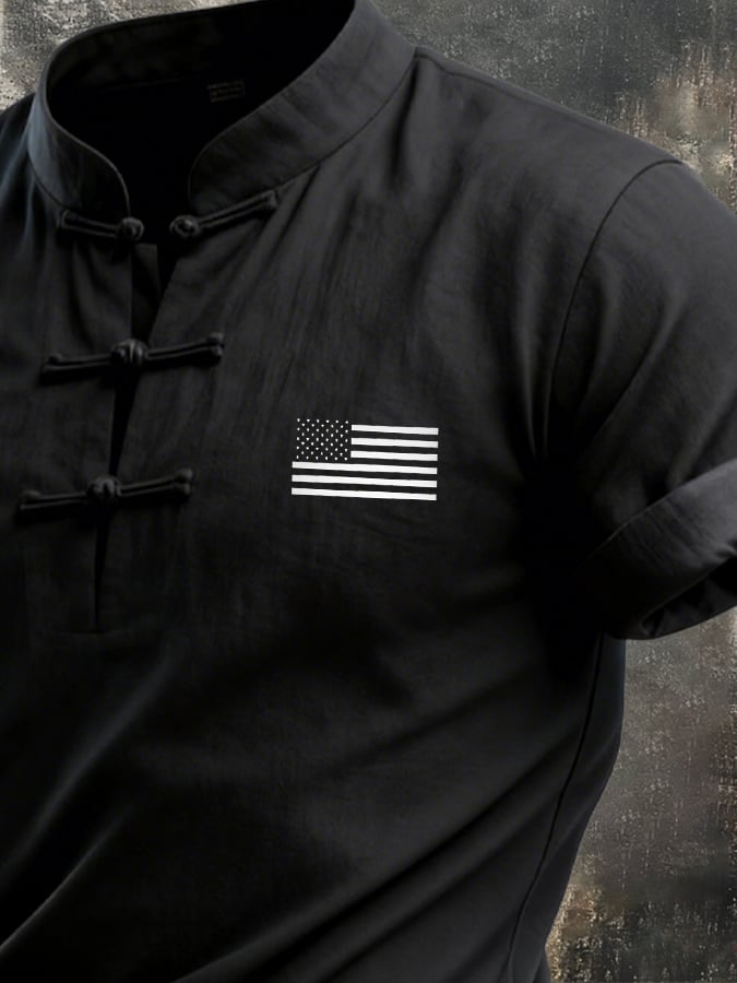 Camiseta retro Patriot Flag Button de manga corta para hombre
