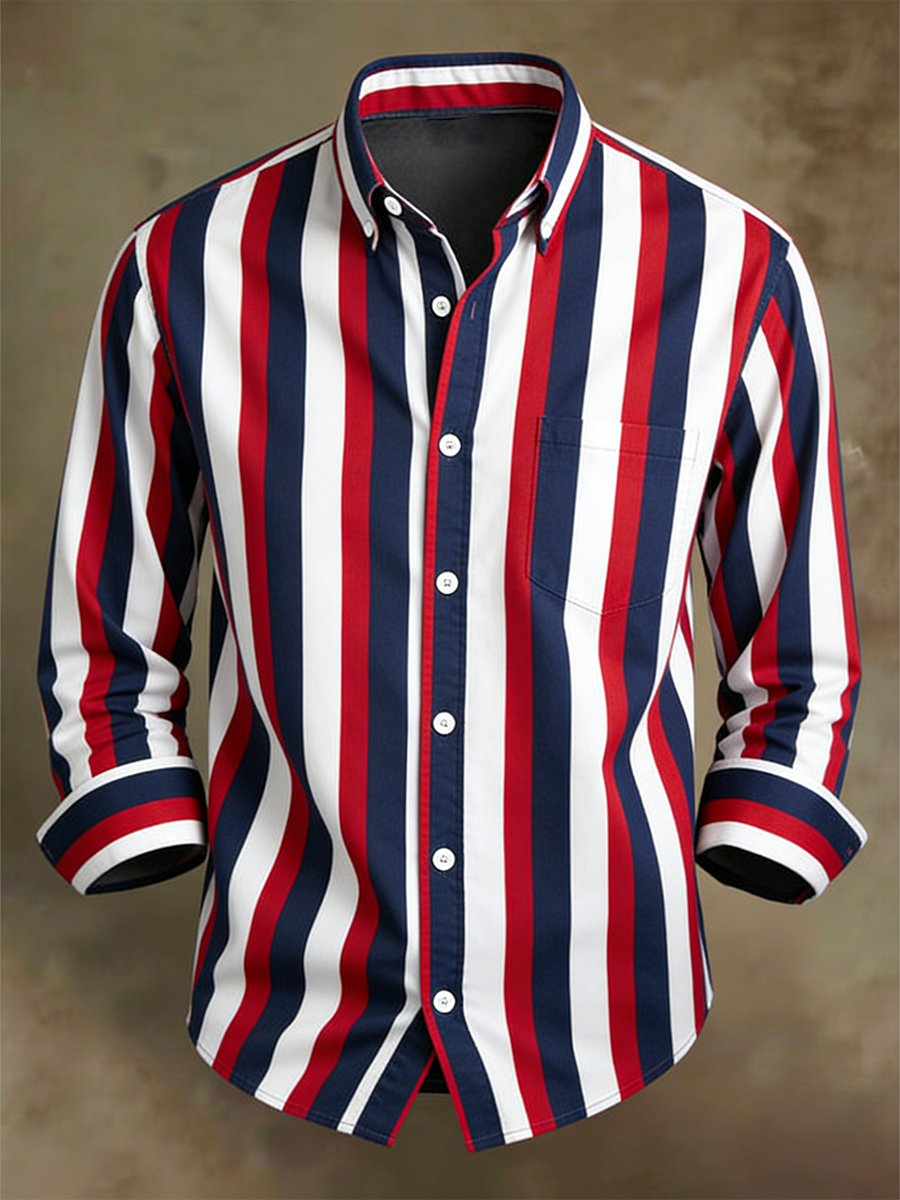 Camisa ejecutivo casual a rayas de manga larga para hombre