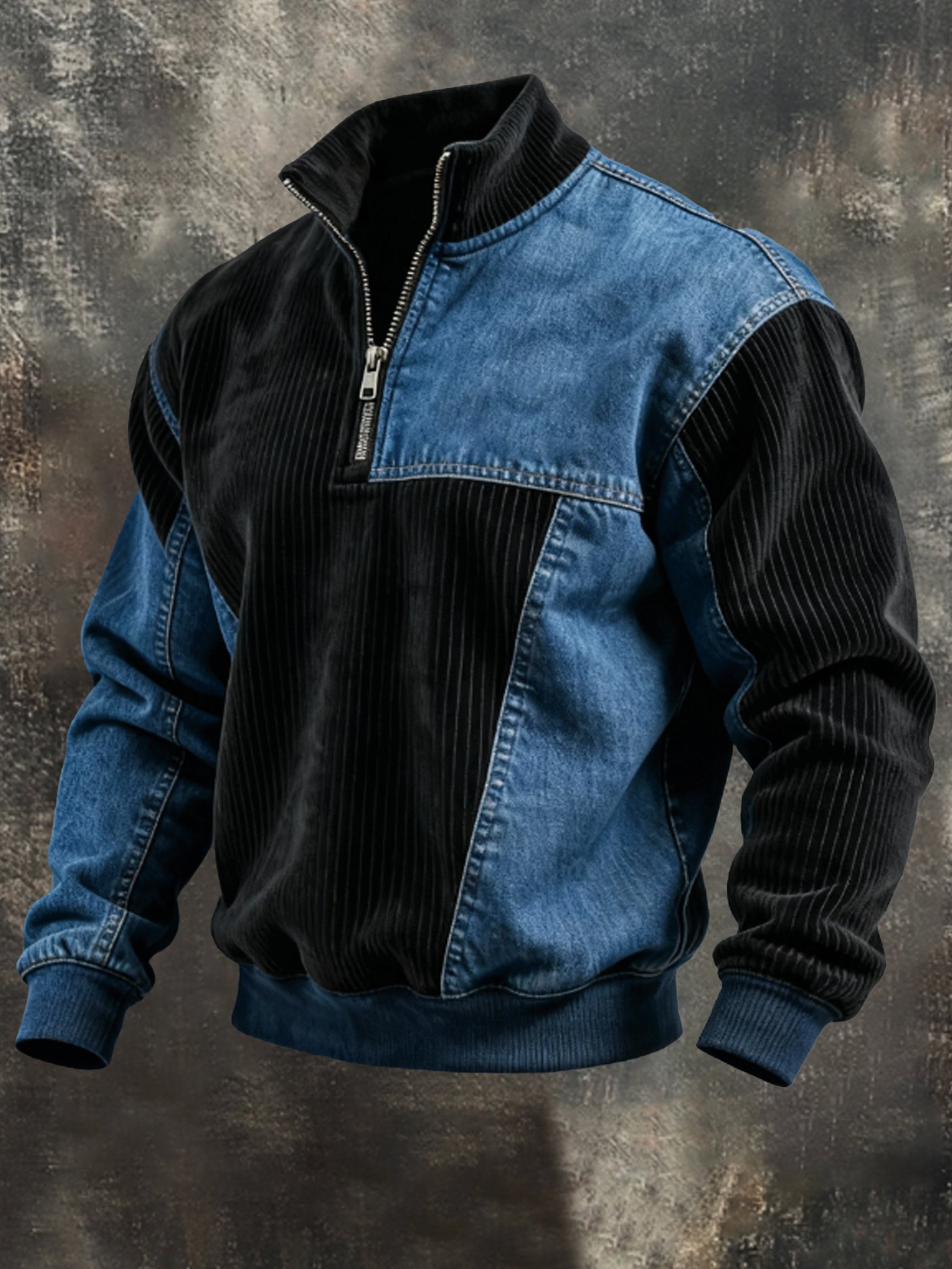 Sudadera vintage pana Patchpara trabajo Comfortable Color-Block con cierre para hombre