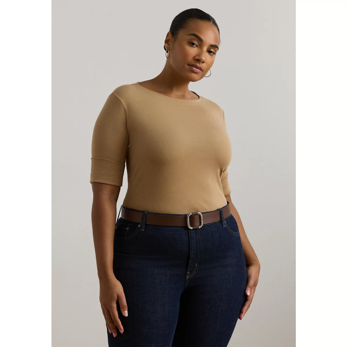 Plus Size Cotton-Blend Boatneck Top - 2