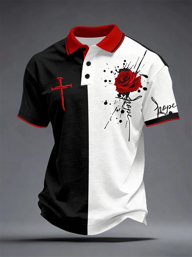 Camisa polo retro Faith Cross estampado casual para hombre