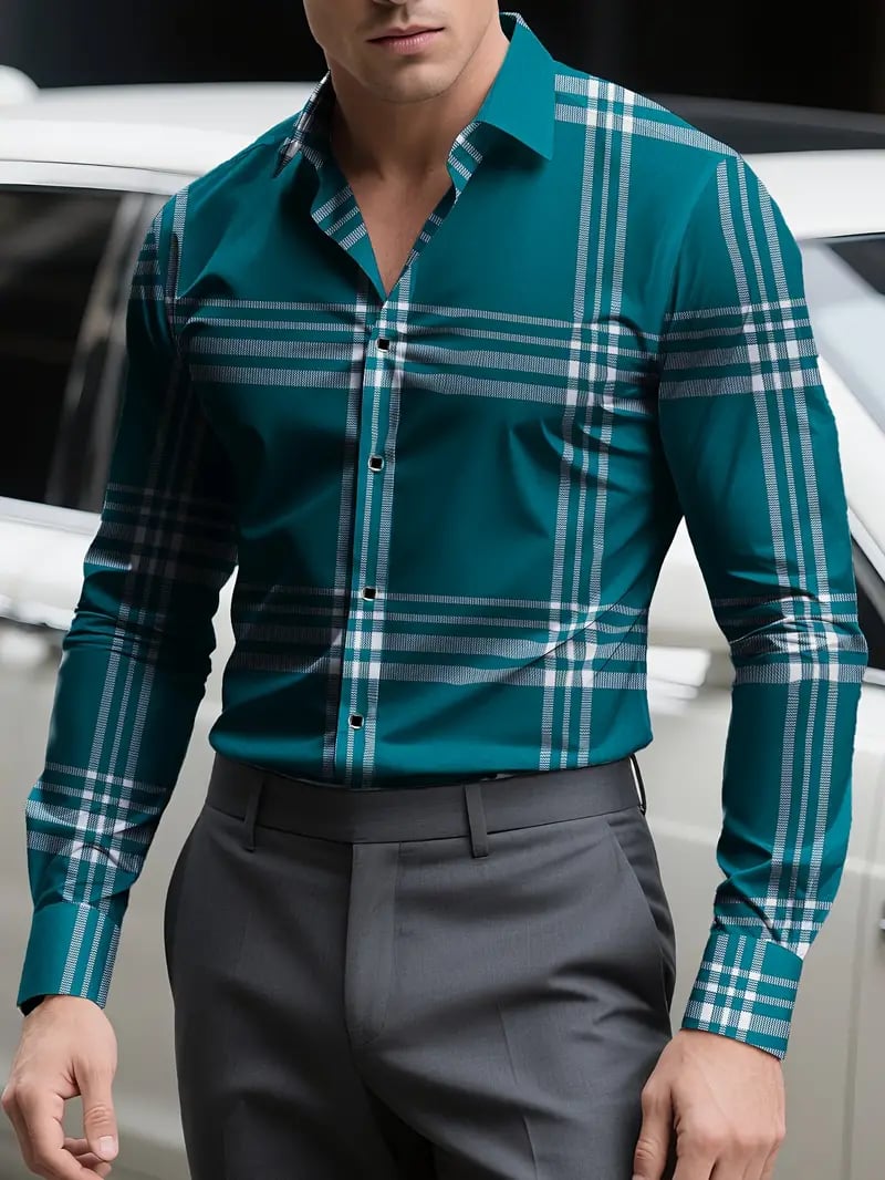 Camisa Street Style ejecutivo casual estampado de manga larga para hombre