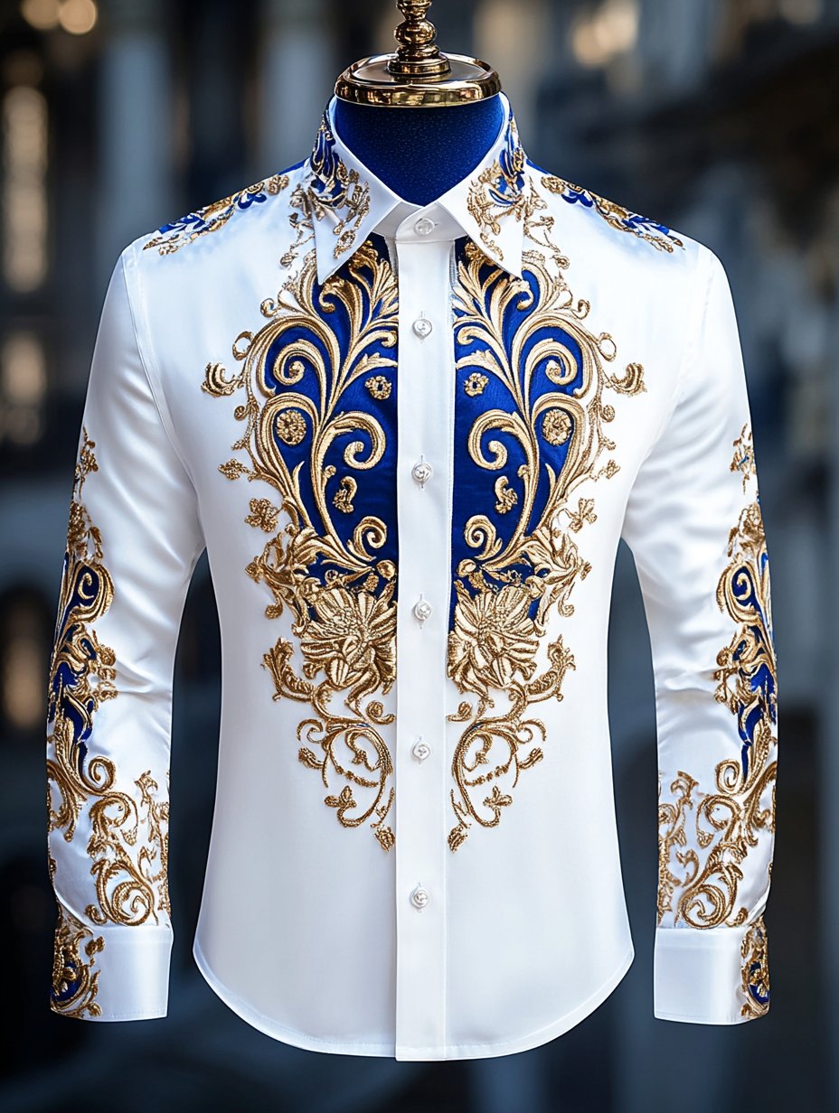 Camisa de lujo vintage de manga larga para hombre