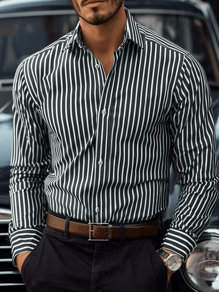 Camisa ejecutivo casual a rayas de manga larga para hombre