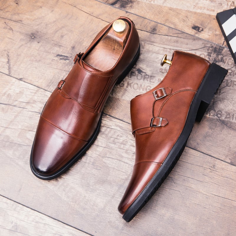 Zapatos ejecutivo casual British Double Buckle cuero