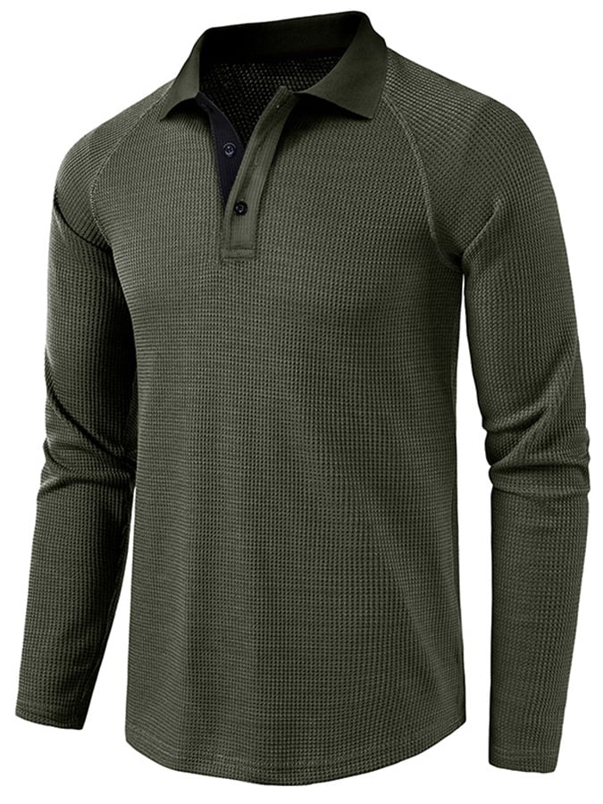 Camisa polo Athletic casual Waffle de manga larga Half Button