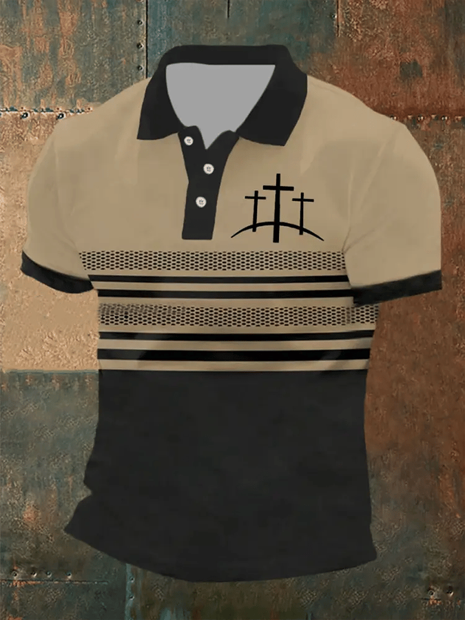 Camisa polo retro Faith casual estampado para hombre