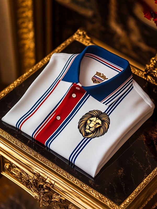 Camisa polo ejecutivo rayas Logo con botones de manga corta para hombre