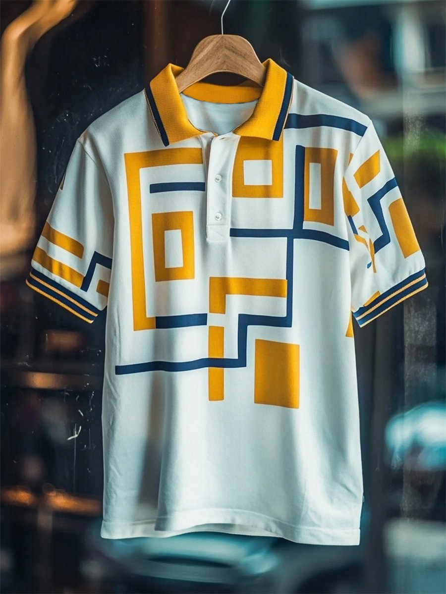 Camisa polo ejecutivo casual Bauhaus estampado Button de manga corta para hombre