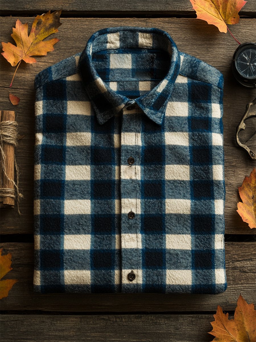 Chaqueta casual a cuadros de manga larga camisa para hombre